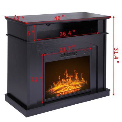 Black Electric Fake Fireplace TV Stand Heating Media Console