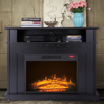 Black Electric Fake Fireplace TV Stand Heating Media Console