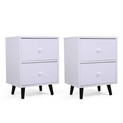 Modern Set of 2 White Nightstand Accent Table