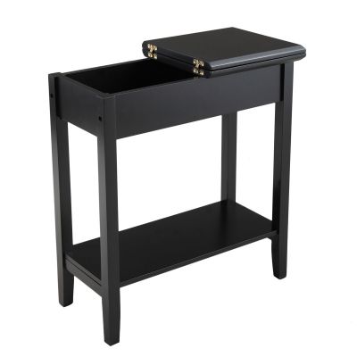 Black Skinny Flip Top End Table with Storage & Shelf