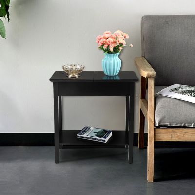 Black Skinny Flip Top End Table with Storage & Shelf