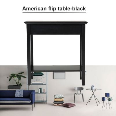 Black Skinny Flip Top End Table with Storage & Shelf