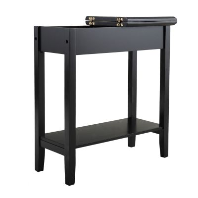 Black Skinny Flip Top End Table with Storage & Shelf