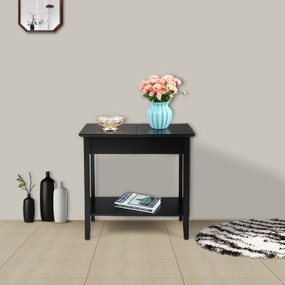 Black Skinny Flip Top End Table with Storage & Shelf