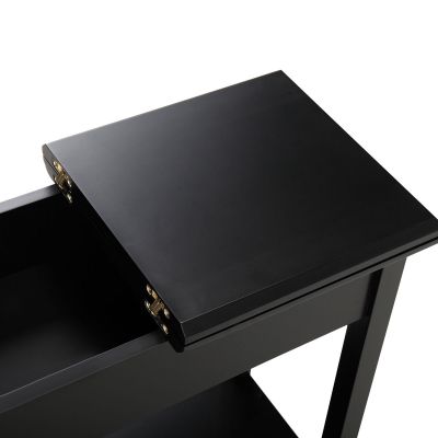 Black Skinny Flip Top End Table with Storage & Shelf