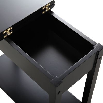 Black Skinny Flip Top End Table with Storage & Shelf