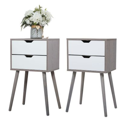 Finished 2 Drawer Gray Nightstand Set of 2