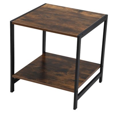 Compact Rustic Industrial Side Table W/ Storage Shelf