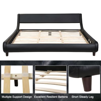80” Modern King Size Leather Platform Bed Frame