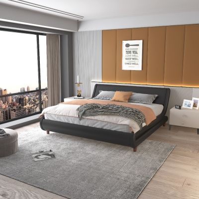 80” Modern King Size Leather Platform Bed Frame