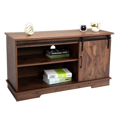 TV Stand for 50" TVs Farmhouse Style Media Console Storage Cabinet, Light Walnut