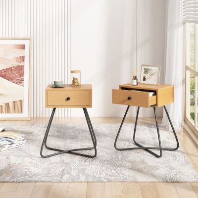 Modern Wood Nightstand Side Table with Cross Legs for Small Spaces