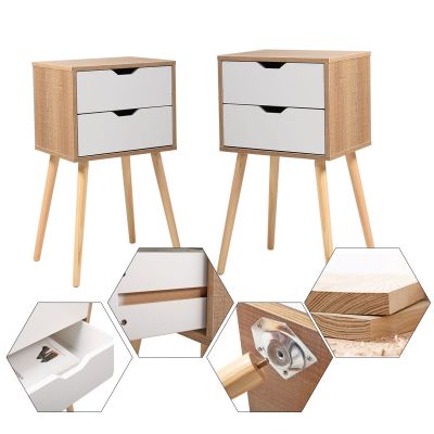 2 Pcs Modern Wood White Minimalist Bedside Table