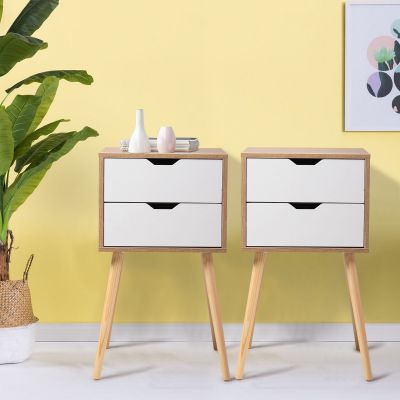Modern Wood Minimalist Nightstand Set of 2 with 2 Drawer, Five Colors