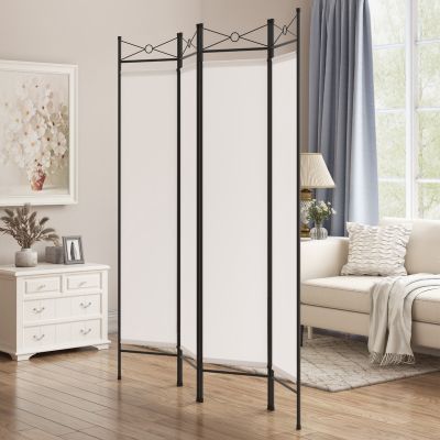Fabric White Room Divider W/Trifold Partition Screen
