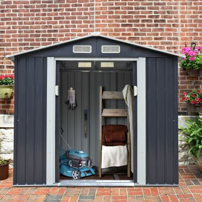 4 x 7 ft Metal Outdoor Storage Shed Insulated Shed W/Sliding Door