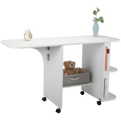 Foldable Sewing Table Versatile Expanded Sewing Craft Cart with Lockable Casters and Storage Cabinet Shelves