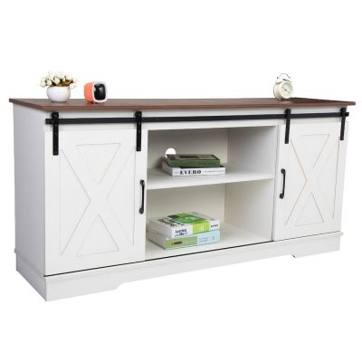 Wooden TV Stand for 65" TVs Farmhouse Style Media Console Storage Cabinet , White Oak