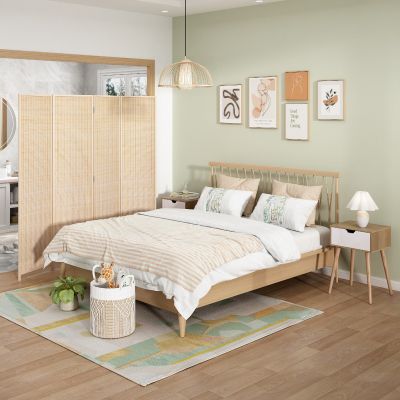 4-Panel Hand-Knitted Folding Screen W/ Rustic Taste 