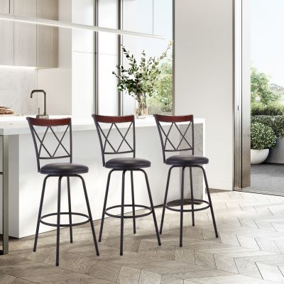 24 & 30 inch Brown Leather Bar Stools W/Back, 3 pcs
