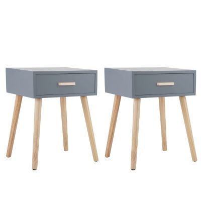 Classic Gray Nightstands Solid Wood Side Tables For Bedroom