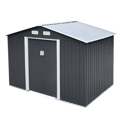 6.3' x 9.1' Outdoor Storage Shed Metal Storage Buildings Shed Garden Tool Utility Shed Galvanized Steel with Sliding Door, 2 Colors