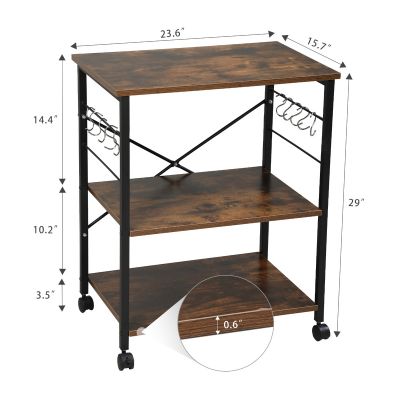 Metal Industrial Kitchen Cart W/3 Wood Shelves