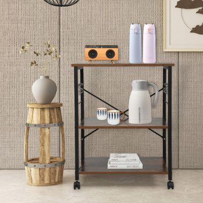 Metal Industrial Kitchen Cart W/3 Wood Shelves