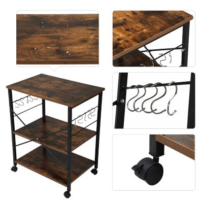 Metal Industrial Kitchen Cart W/3 Wood Shelves