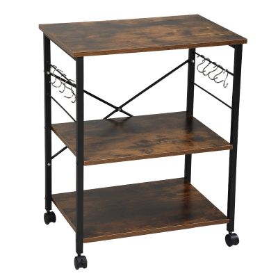 Metal Industrial Kitchen Cart W/3 Wood Shelves