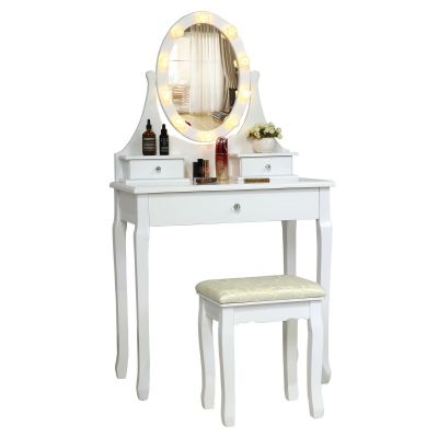 White Vanity with Flower LED Light Lit Mirror