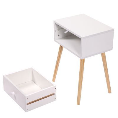 White 4 Legged End Table with 1 Drawer Storage 