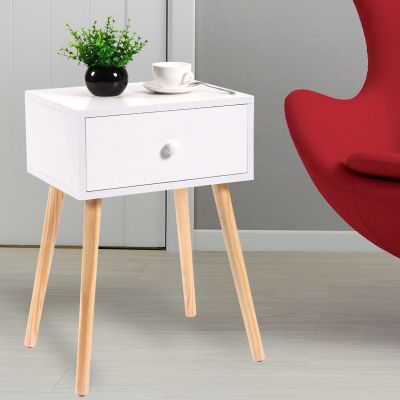 White 4 Legged End Table with 1 Drawer Storage 