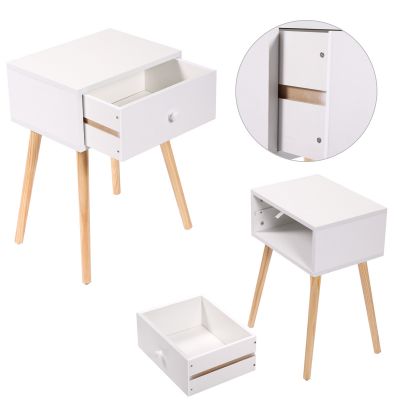 White 4 Legged End Table with 1 Drawer Storage 