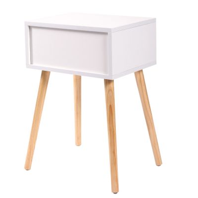 White 4 Legged End Table with 1 Drawer Storage 