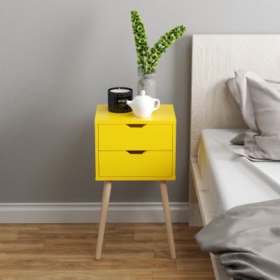 2-Drawer Painting Bedside Table in Yellow