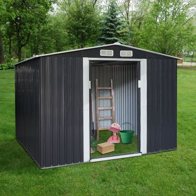 8x6 ft Large Metal Outdoor Storage Shed for Garden Tools- Gray