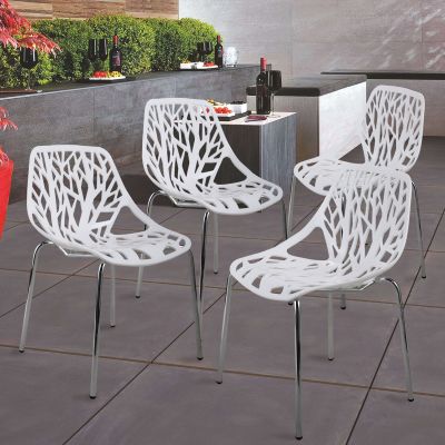 4pcs White Dining Chair in Sapling Bird Nest Design