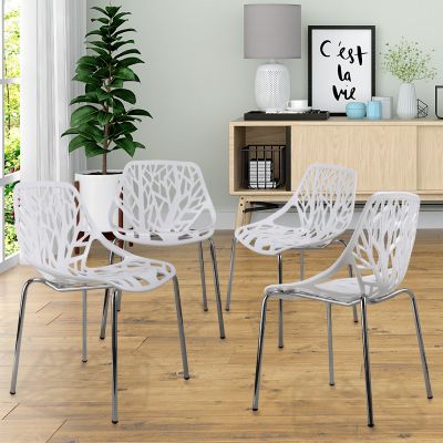 4pcs White Dining Chair in Sapling Bird Nest Design