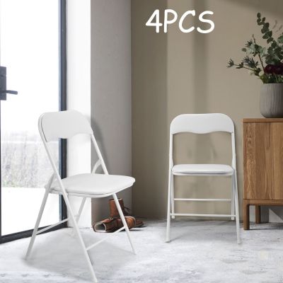 4 Pcs White Metal Cushioned Folding Chairs