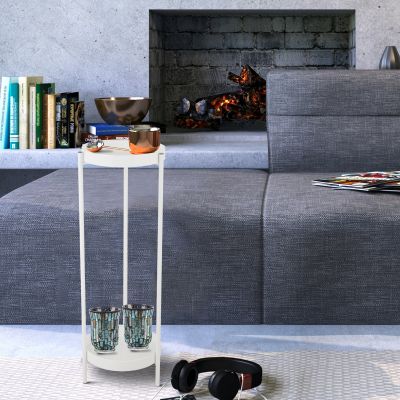 35.4”H Modern Folding Metal 2-Tier Plant Stand, White