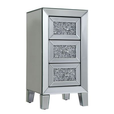 Silver Mirrored Crystal Bedside Table W/Crystal 3-Drawer