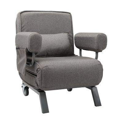 Grey Fold Out Bed Chair 3-In-1 Convertible Sleeper Chair Bed  With 2 Caster