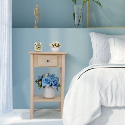 2-Tier Bedroom Tall Nightstand with Drawers, Compact Bedside Table with Storage
