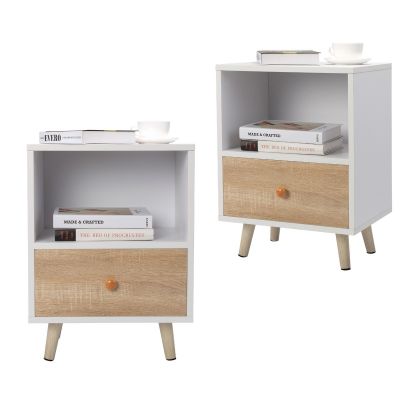 Set of 2 Modern Wood Nightstands End Table for Living Room Bedroom Home, White