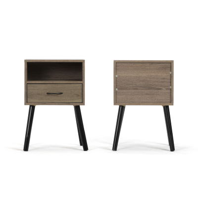 JAXPETY Set of 2 Wood Nightstand End Table Side Table with Drawer and Shelf, Washed Grey