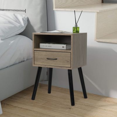 JAXPETY Set of 2 Wood Nightstand End Table Side Table with Drawer and Shelf, Washed Grey