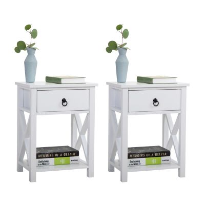 White Open Shelf Nightstand Set of 2 Contemporary Nightstands