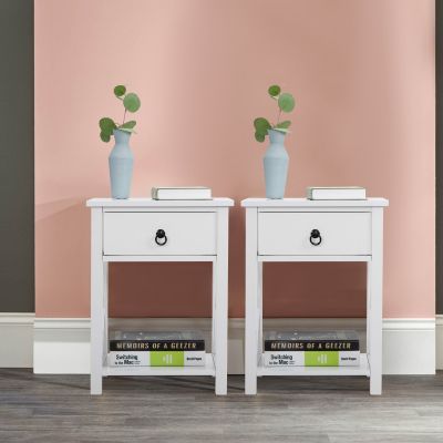 White Open Shelf Nightstand Set of 2 Contemporary Nightstands