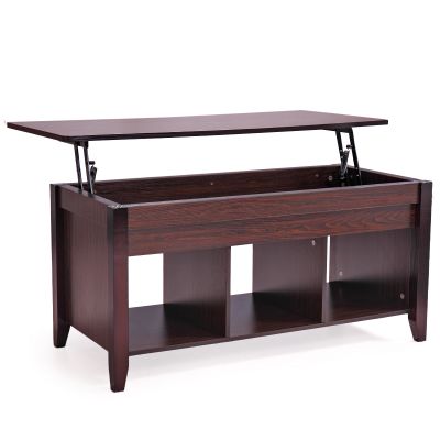 3-shelf Solid Wood Walnut Lift Top Coffee Table